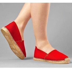 Spanish Espadrille Flat Slip-On 8.5 (39) Handmade Textile Jute Made in Spain Red
